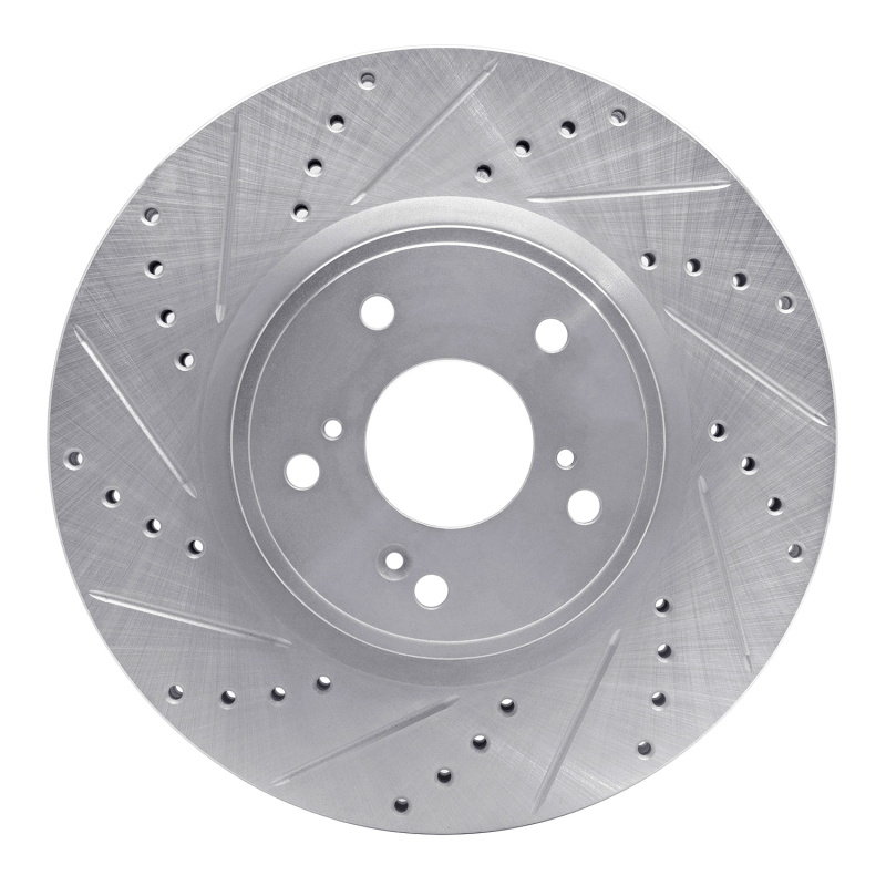 Acura ADX Brake Rotor (1) - Front Left - R1 Concepts - Drilled & Slotted - Silver - `13-`25